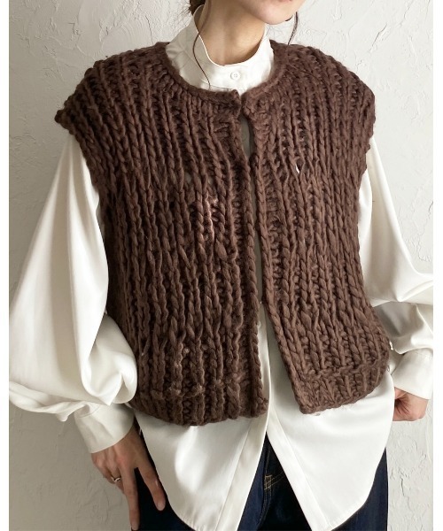 She's Closet ベスト ジレ ローゲージざっくり手編みハンドニット