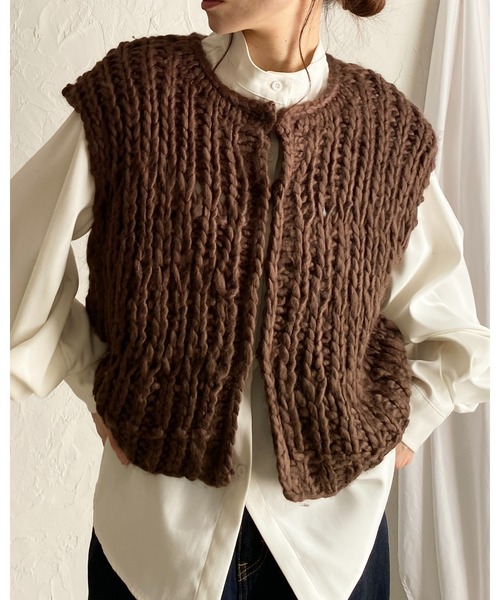 She's Closet ベスト ジレ ローゲージざっくり手編みハンドニット