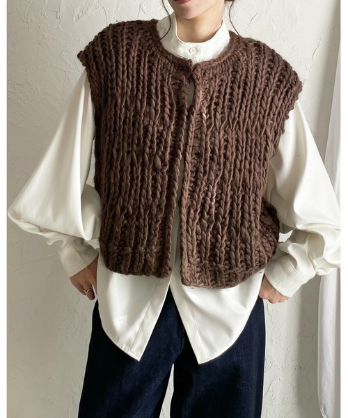 She's Closet ベスト ジレ ローゲージざっくり手編みハンドニット