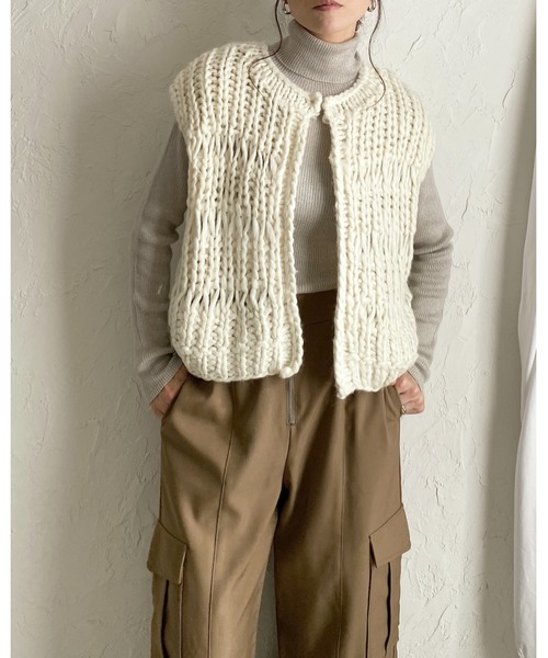 She's Closet ベスト ジレ ローゲージざっくり手編みハンドニット