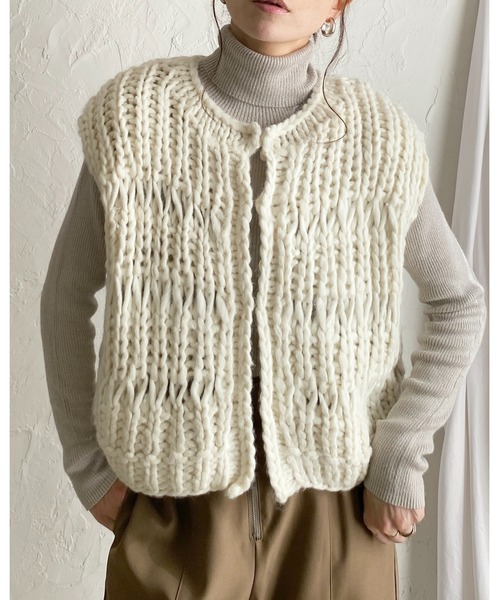 She's Closet ベスト ジレ ローゲージざっくり手編みハンドニット
