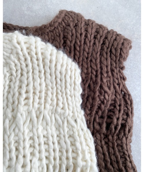She's Closet ベスト ジレ ローゲージざっくり手編みハンドニット