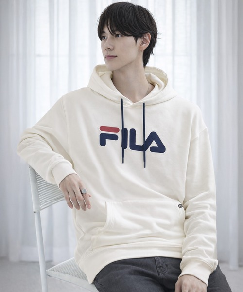 FILA ホワイト フード付き スウェット FILA（フィラ） パーカー プルオーバー 裏毛 スウェット パーカー