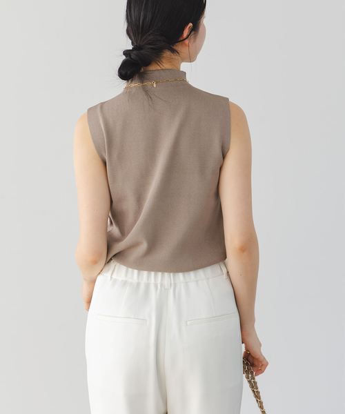 ニット セーター 「追加」「洗える」ボトルネックスリーブレスニット レディースの画像