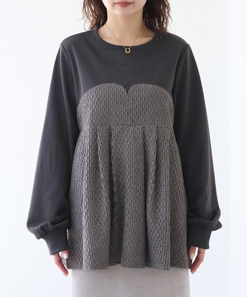 [LAVEANGE] длинный рукав блуза M угольно-серый женский 