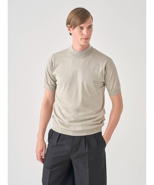 セーター ニット モックネック半袖コットンニットＴシャツ メンズの画像