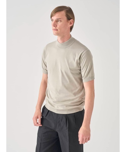 セーター ニット モックネック半袖コットンニットＴシャツ メンズの画像