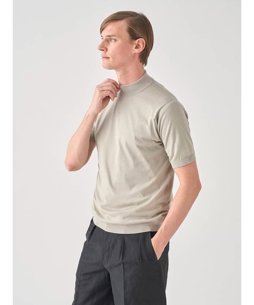 セーター ニット モックネック半袖コットンニットＴシャツ メンズの画像