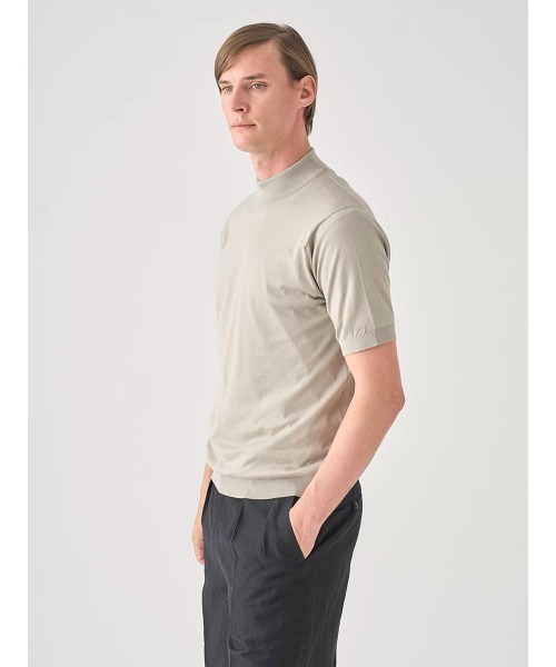 セーター ニット モックネック半袖コットンニットＴシャツ メンズの画像