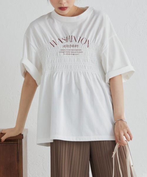 RANAN（ラナン） tシャツ 半袖 シャーリングロゴペプラムTシャツ「遮熱