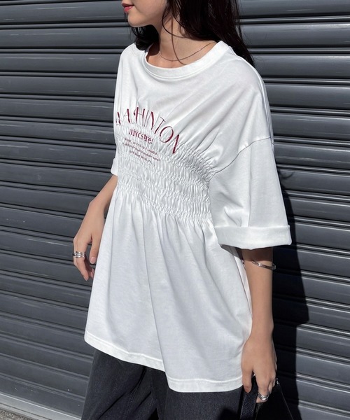 RANAN（ラナン） tシャツ 半袖 シャーリングロゴペプラムTシャツ「遮熱