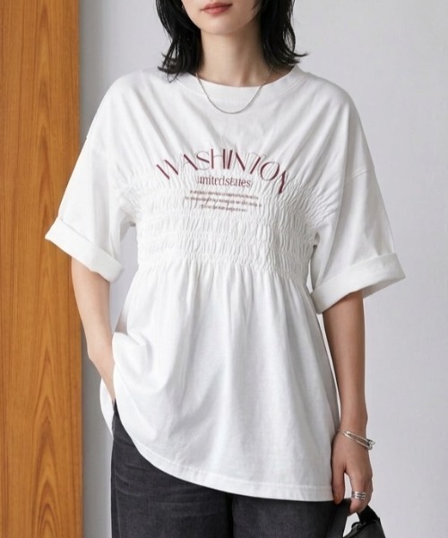 RANAN（ラナン） tシャツ 半袖 シャーリングロゴペプラムTシャツ「遮熱