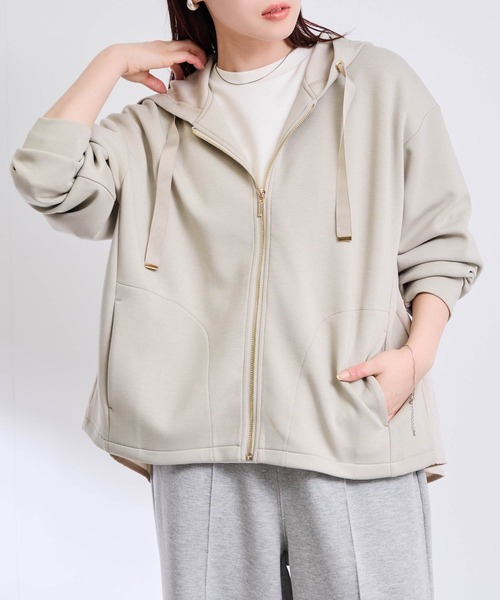 パーカー 「Free Nature」布帛切り替え ジップパーカー レディース