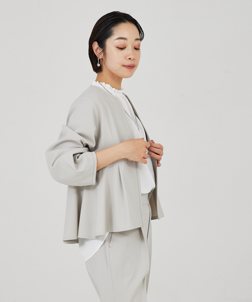 「qualite」 ノーカラージャケット 38 ネイビー レディースの画像
