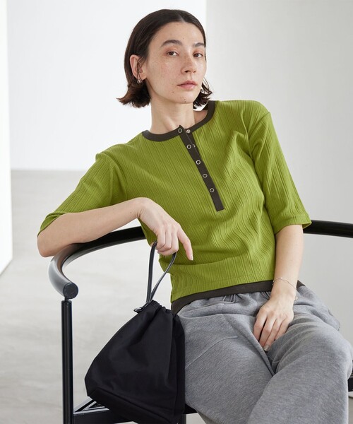 H BEAUTY&amp;YOUTHヘンリーネックリブニットソー A BEAUTY&YOUTH UNITED ARROWS｜【WEB限定】ランダムリブ ヘンリーネック