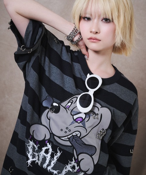 GALFY（ガルフィー） tシャツ バチバチピアスTEE/ビッグプリント 半袖T