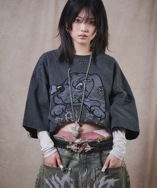 GALFY（ガルフィー） tシャツ バチバチピアスTEE/ビッグプリント 半袖T