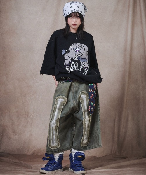 GALFY（ガルフィー） tシャツ バチバチピアスTEE/ビッグプリント 半袖T
