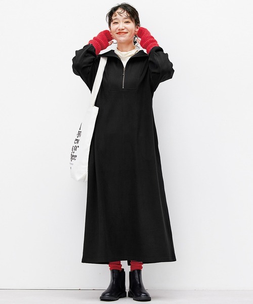 「Live in comfort」 長袖ワンピース LARGE ブラック レディース_画像2