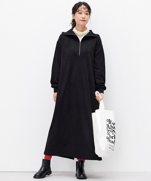 「Live in comfort」 長袖ワンピース LARGE ブラック レディース_画像5