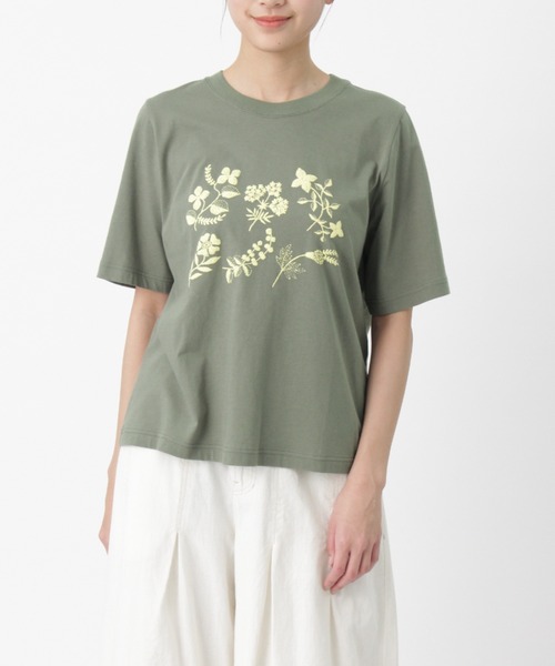 tシャツ 半袖 30／−天竺ニードルタッチフラワー発泡プリントTシャツ レディース | SUPER HAKKA | 02