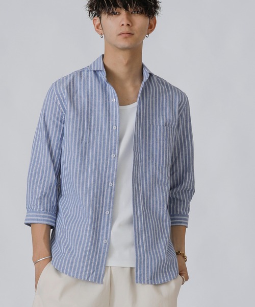 Beno（ビーノ） シャツ ブラウス メンズ コットンリネン ストライプ