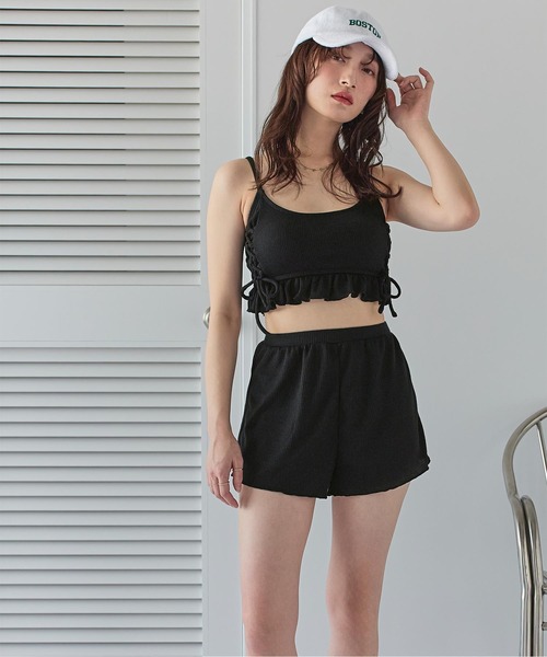 フロントレースアップワッフルビキニ上下セット ワッフル素材レースアップビキニ/水着セット【SEADRESS