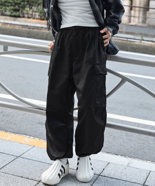 ページ ドローコードカーゴロングパンツ M MONO-MART カーゴパンツ ワイドテーパード 裾ドローコード タック