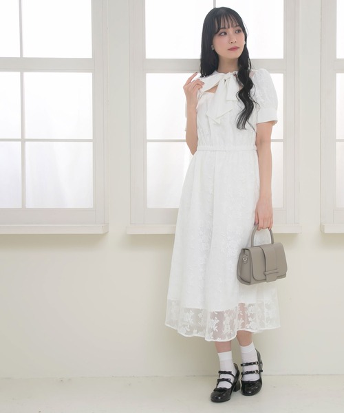 Newlyme（ニューリーミー） ワンピース 総レースリボン半袖ワンピース