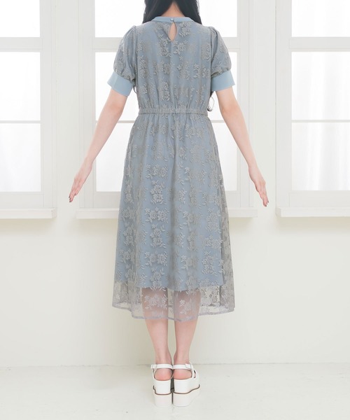 Newlyme（ニューリーミー） ワンピース 総レースリボン半袖ワンピース