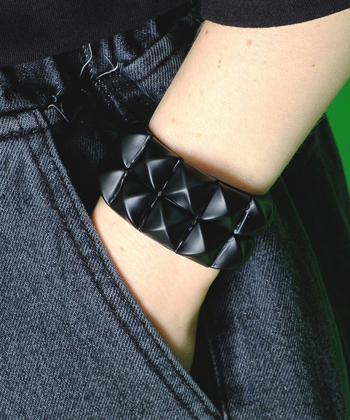 バングル an meets zakka マットブラック2連スタッズレザーバングル