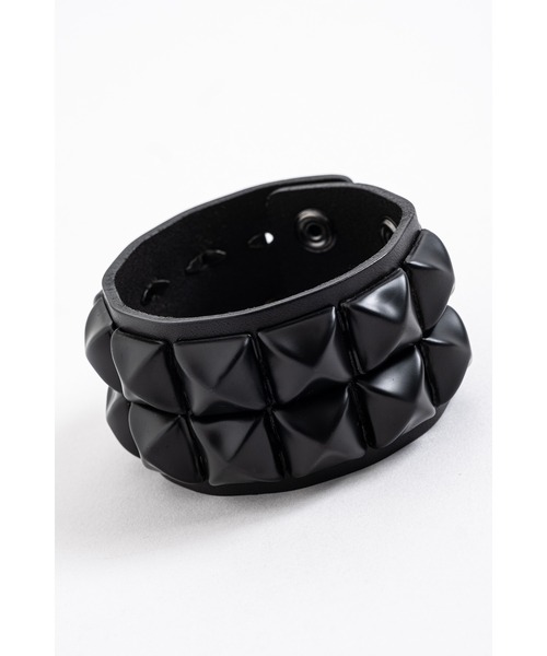 バングル an meets zakka マットブラック2連スタッズレザーバングル