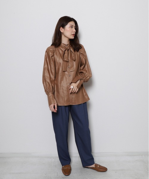 Re.Verofonna ブラウス シャツ ボウタイ付ギャザーブラウス レディース  