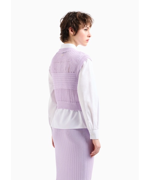 美品 EMPORIO ARMANI エンポリオアルマーニ フリル ノースリーブ プルオーバー メッシュニット ベスト カットソー 38 ブラック レディース 古着 中古 EMPORIO ARMANI - 美品 EMPORIO ARMANI エンポリオアルマーニ