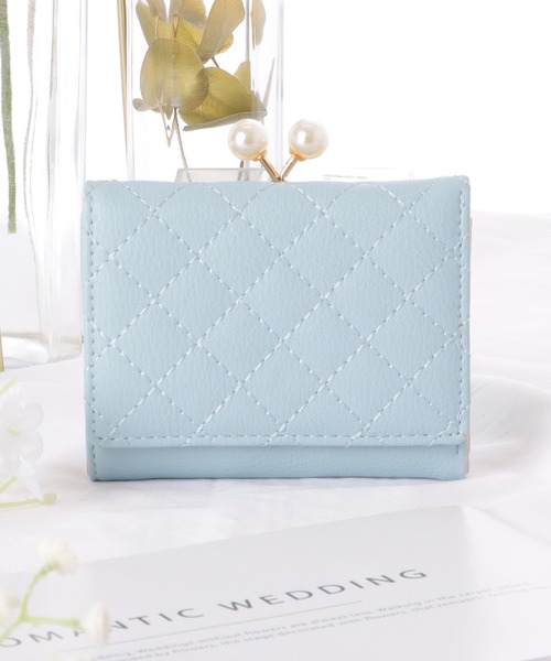 Lace Ladies 財布 キルティング パール がま口 三つ折り