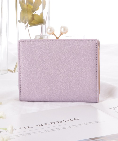 Lace Ladies 財布 キルティング パール がま口 三つ折り