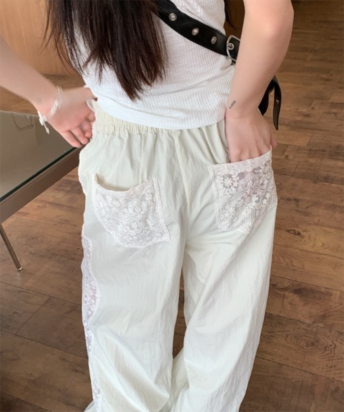 by muni:r パンツ シースルーレースラインバンディングパンツ