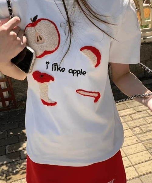 Achic tシャツ リンゴ刺しゅう柄Tシャツ レディース : ZOZOTOWN