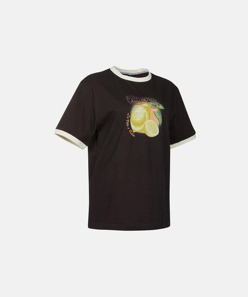 【関税込】 ロゴ 半袖Tシャツ - レモン METROCITY tシャツ 「メトロシティ」レモンプリントTシャツ