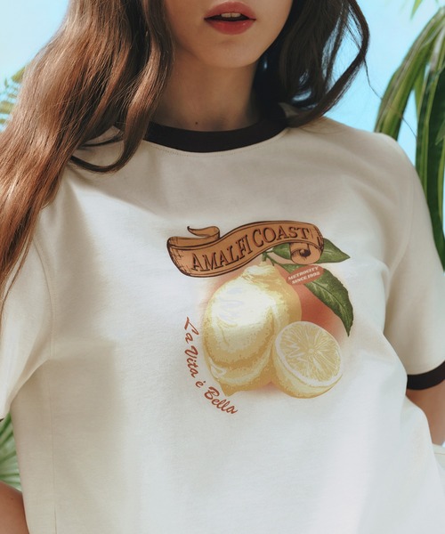 tシャツ 「メトロシティ」レモンプリントTシャツ デザイン 半袖 レディース METROCITY tシャツ 「メトロシティ」レモンプリントTシャツ