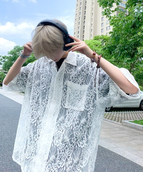 SHEER FLOWER LACE SHIRTS