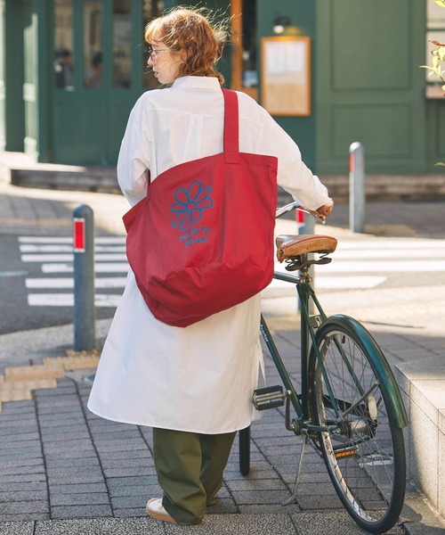 トートバッグ 配色フラワープリント BIGショルダー レディース メンズ