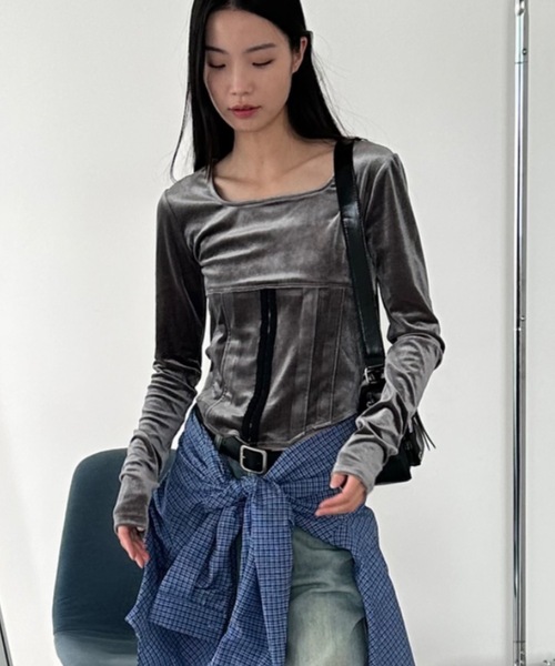 duei（デュイ） tシャツ スクエアネックベロアコルセットトップス