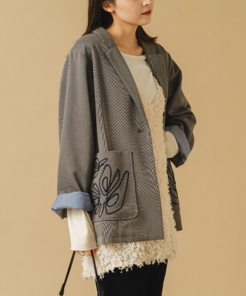 kastane 刺繍グランパジャケット テーラード グレー