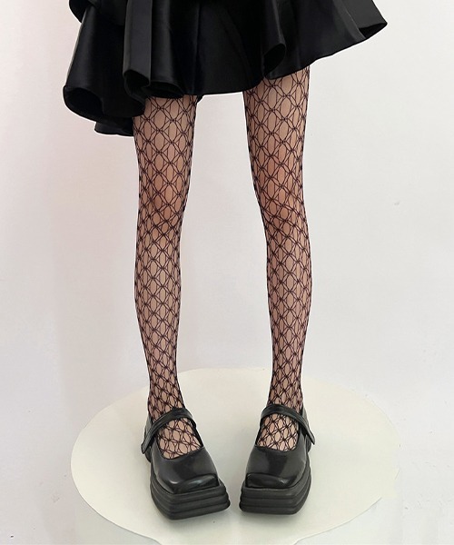 c.u.l タイツ ジオメトリック柄 カラー網タイツ ストッキング