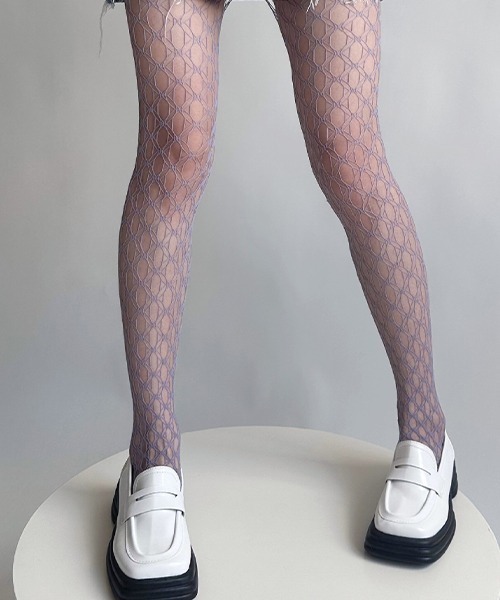 c.u.l タイツ ジオメトリック柄 カラー網タイツ ストッキング