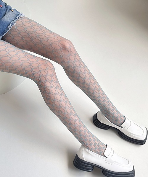 c.u.l タイツ ジオメトリック柄 カラー網タイツ ストッキング