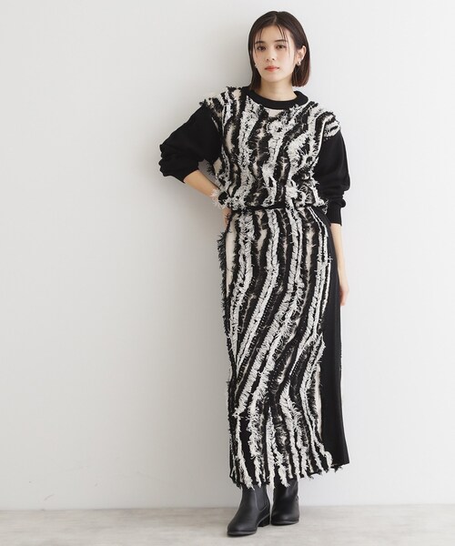 おしゃれ リラックス  ニット スカート セット フリンジ THE SHOP TK スカート 「セットアップ可」フリンジニット
