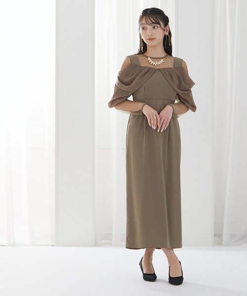 パーティードレス/結婚式/ワンピース/S~XLサイズ 9930 DRESS+ パーティードレス ロング丈 大きいサイズ 結婚式 袖あり