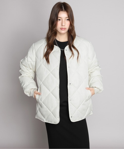 ジャケット ノーカラージャケット 中綿入りノーカラーキルティング